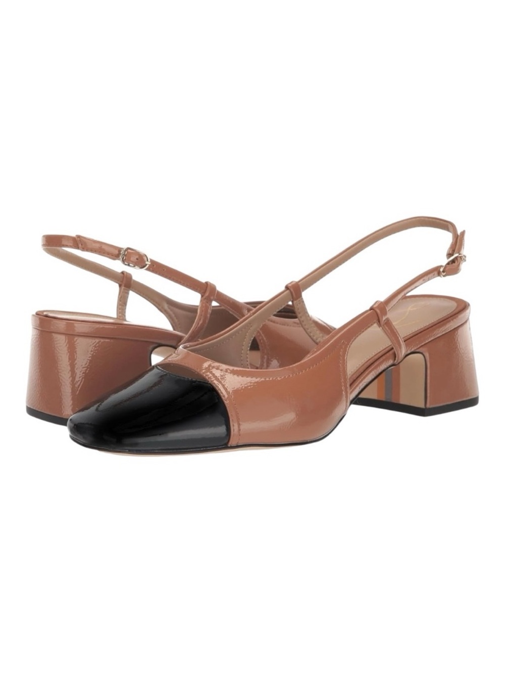 Sam Edelman Tarra Camel and Black Patent Slingback Block Heels